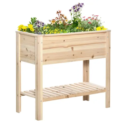 Outsunny Jardiniera sur pieds potager cu etajere din lamele 90 x 40 x 81 cm inserții de irigare, geotextil inclus lemn masiv | Aosom Romania