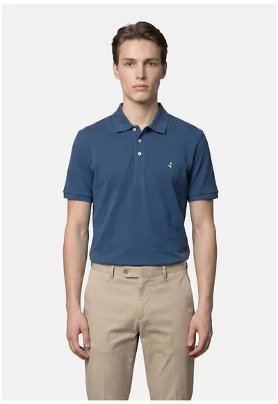 Tricou polo din bumbac cu model uni - Albastru oceanic