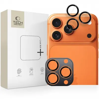 Folie de protectie Camera Spate Tech-Protect CamRing Fit+ pentru Apple iPhone 17 Pro Max / 17 Pro / 16 Pro Max, Sticla Securizata, Portocalie