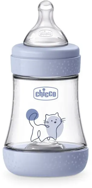 Biberon Chicco Perfect 5 - debit lent, 150 ml, 0+ luni, albastru