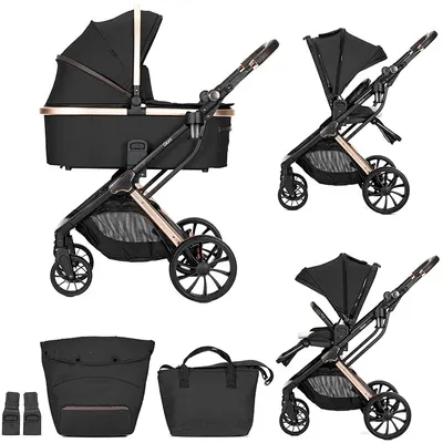 Cărucior pentru bebeluși 2 în 1 Lorelli Premium - Glory, Black