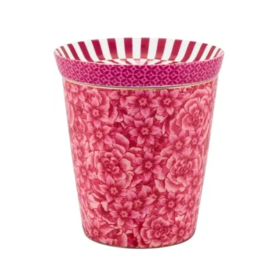 Cană din porțelan, cu capac multifuncțional, Pip Studio, 230 ml, Dark Pink, colecția Royal Stripes