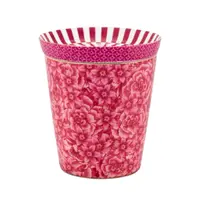 Cană din porțelan, cu capac multifuncțional, Pip Studio, 230 ml, Dark Pink, colecția Royal Stripes
