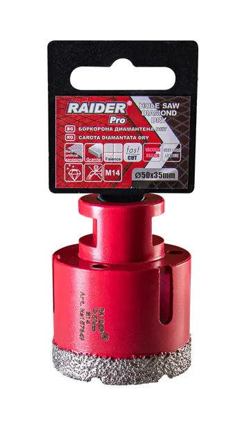 Carotă diamantată Raider - Diamond Dry, 50 mm, M14