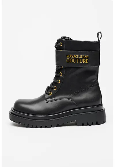 Cizme de piele ecologica cu logo - Negru