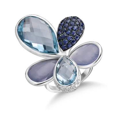 Inel floare din aur alb cu pietre pretioase si semipretioase de 25.2ct