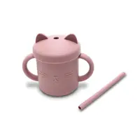 Canuta cu manere si pai din silicon natural 9 luni+ Pink 200 ml