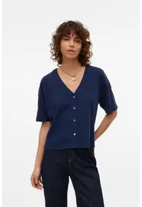 Camasa crop din amestec de in - Albastru indigo
