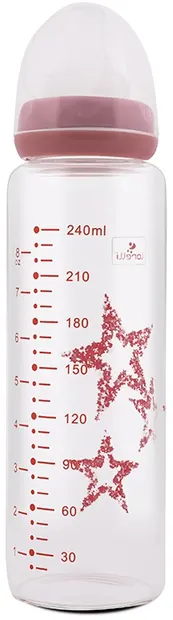 Sticluță de sticlă Lorelli - Anti colic, 240 ml, roz