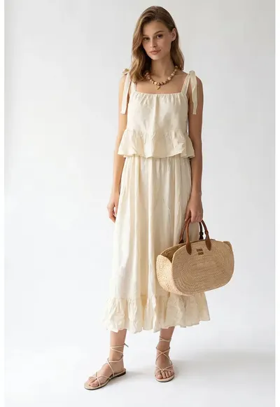 Rochie Midi Femei Crem Natural - volanase - 100% poliester