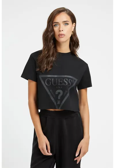 Tricou crop pentru fitness Adele - Negru