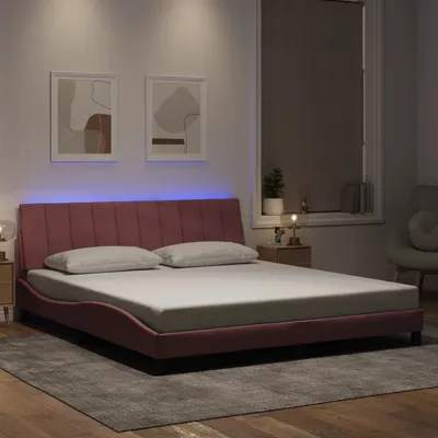 Gossi cadru de pat cu lumini led, roz, 180x200 cm, catifea