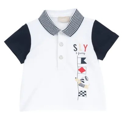 Tricou polo pentru copii Chicco, Alb cu albastru, 01919-70MFCO