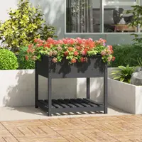 vidaXL Jardinieră cu raft, gri, 82,5x82,5x81 cm, lemn masiv de pin