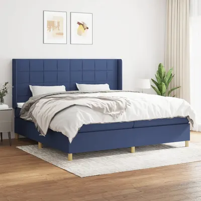 Gossi pat box spring cu saltea, albastru, 200x200 cm, textil