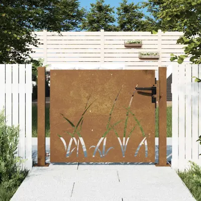 vidaXL Poartă de grădină 100x100 cm, oțel corten, design cu iarbă