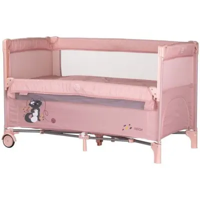Patut pliabil Chipolino Relax pink marshmallow cu laterala culisanta
