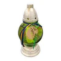 Candela din Sticla, Verde / Argintiu, Model Ou cu Fundita, PM-958-VG