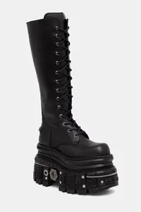 New Rock cizme pentru femei din piele ITALI NEGRO, IMPERFECT TANK NEGRO E-34
