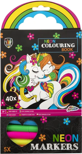 Set de cărți de colorat cu markere Grafix - Neon