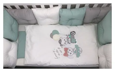 Set lenjerie de pat de lux Bambino Casa - Pillows verde, 12 piese
