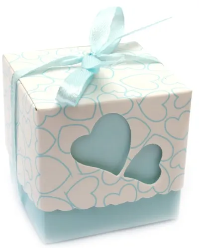 Cutie pliabilă din carton Em Art. art - Inimi, 5.2 x 5.2 x 5 cm, alb/albastru deschis