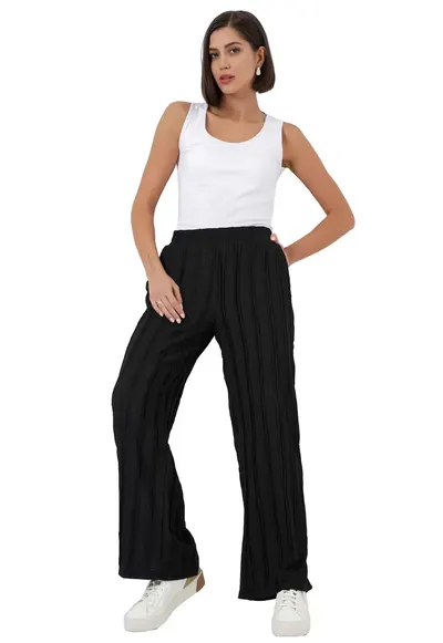 Pantaloni dama - Poliester/Elastan - Negru - Talie elastica