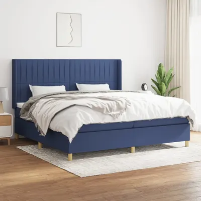 Gossi pat box spring cu saltea, albastru, 200x200 cm, textil