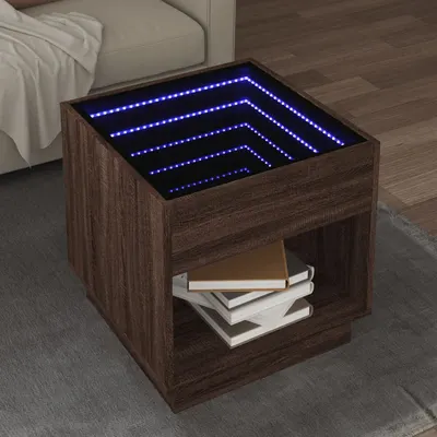 Gossi masuta de cafea cu led infinity, stejar maro, 50x50x50 cm