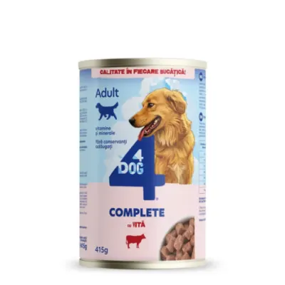 Conserva pentru caini adulti 4Dog cu vita 415 gr