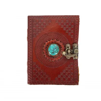 Jurnal vintage, 17.5x12.5cm, piele naturala, piatra verde, Krashell, rosu