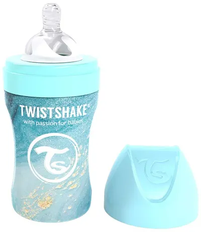 Biberon Twistshake - Marble blue, inox, 260 ml