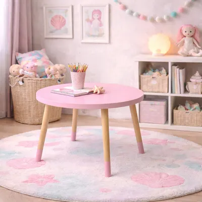 Masă pentru copii, H&S Collection, din MDF, roz , 60cm, înălțime 41 cm