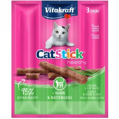 Recompense Pisici Vitakraft CatStick Pui si Iarba Pisicii, 3 x 18 g