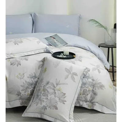 Lenjerie pat dublu, FINET DeLuxe, 6 piese, cu ELASTIC, Jojo Home, Cutie Eleganta, Bleu, Flori