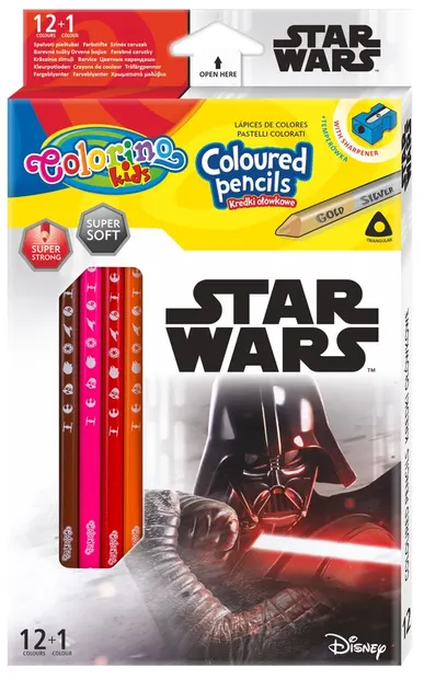 Creioane colorate triunghiulare Colorino Marvel Star Wars 12 culori + 1 (cu ascutitoare)