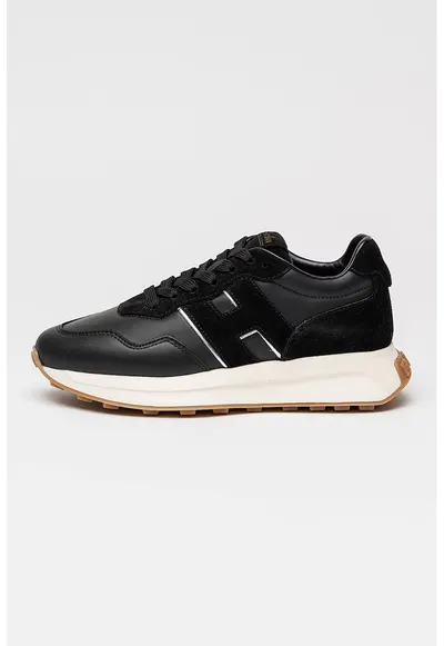 Pantofi sport low-cut de piele cu garnituri de piele intoarsa - Negru