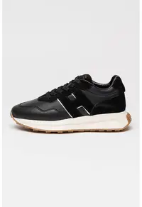 Pantofi sport low-cut de piele cu garnituri de piele intoarsa - Negru