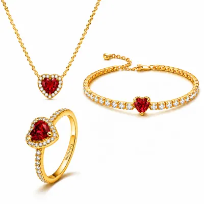 Set bijuterii Inel,Bratara si Colier Red Heart Cu Aur
