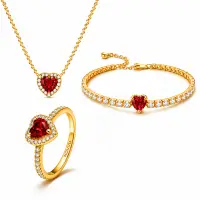 Set bijuterii Inel,Bratara si Colier Red Heart Cu Aur