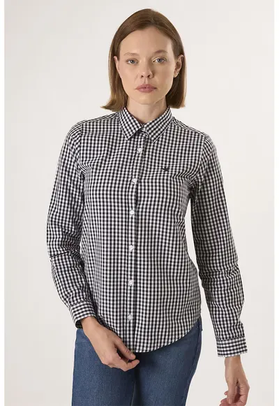 Camasa regular-fit cu model in carouri - Alb/Negru