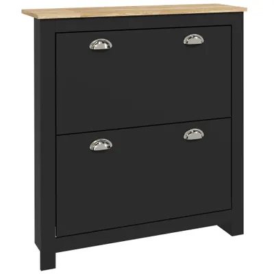 HOMCOM Dulap pantofi 2 uși rabatabile 2 compartimente mânere cochilie metal 79 x 23 x 90,5 cm negru stejar | Aosom Romania