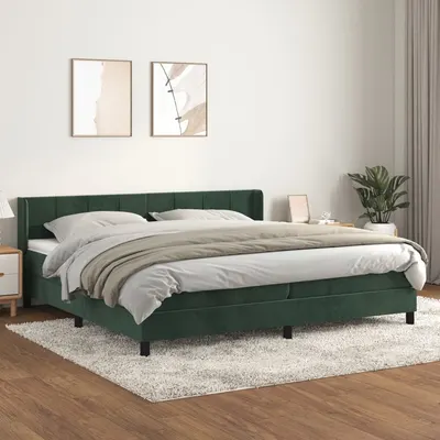 Gossi pat box spring cu saltea, verde inchis, 200x200 cm, catifea