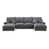 Canapea modulară mare, modernă, în formă de U, din chenille, cu dublu șezlong rabatabil, Gri