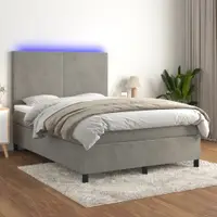 Gossi pat cu arcuri, saltea si led, gri deschis, 140x200 cm, catifea