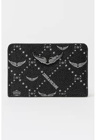 Portcart de piele cu model logo - Negru