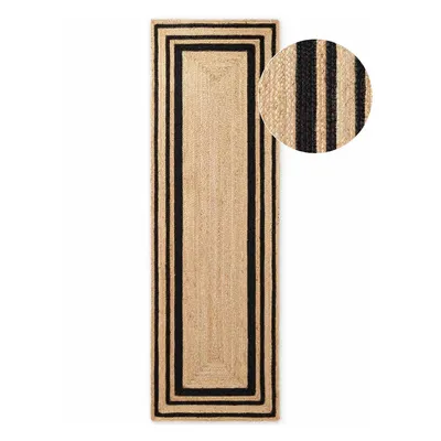 Covor tip traversă negru/în culoare naturală reversibil/țesut manual din iută 80x250 cm Looma – Hanse Home