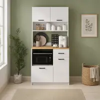 Dulap multifunctional cu 4 usi si sertar, pentru bucatarie, camara sau colt de cafea, 90 x 40 x 183,4 cm