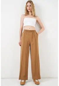 Pantaloni dama - picior larg - elastic - tan natural - 85% modal