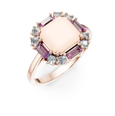 Inel geometric din aur roz cu pietre pretioase si semipretioase de 2.8ct